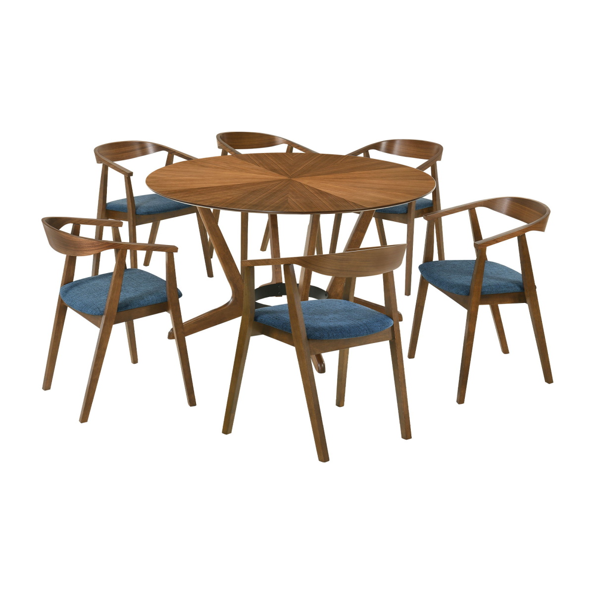 3af000756e1e0b4b223ed227d175dba8 Santana - 7 Piece Round Dining Table Set - Blue / Walnut - Image 1