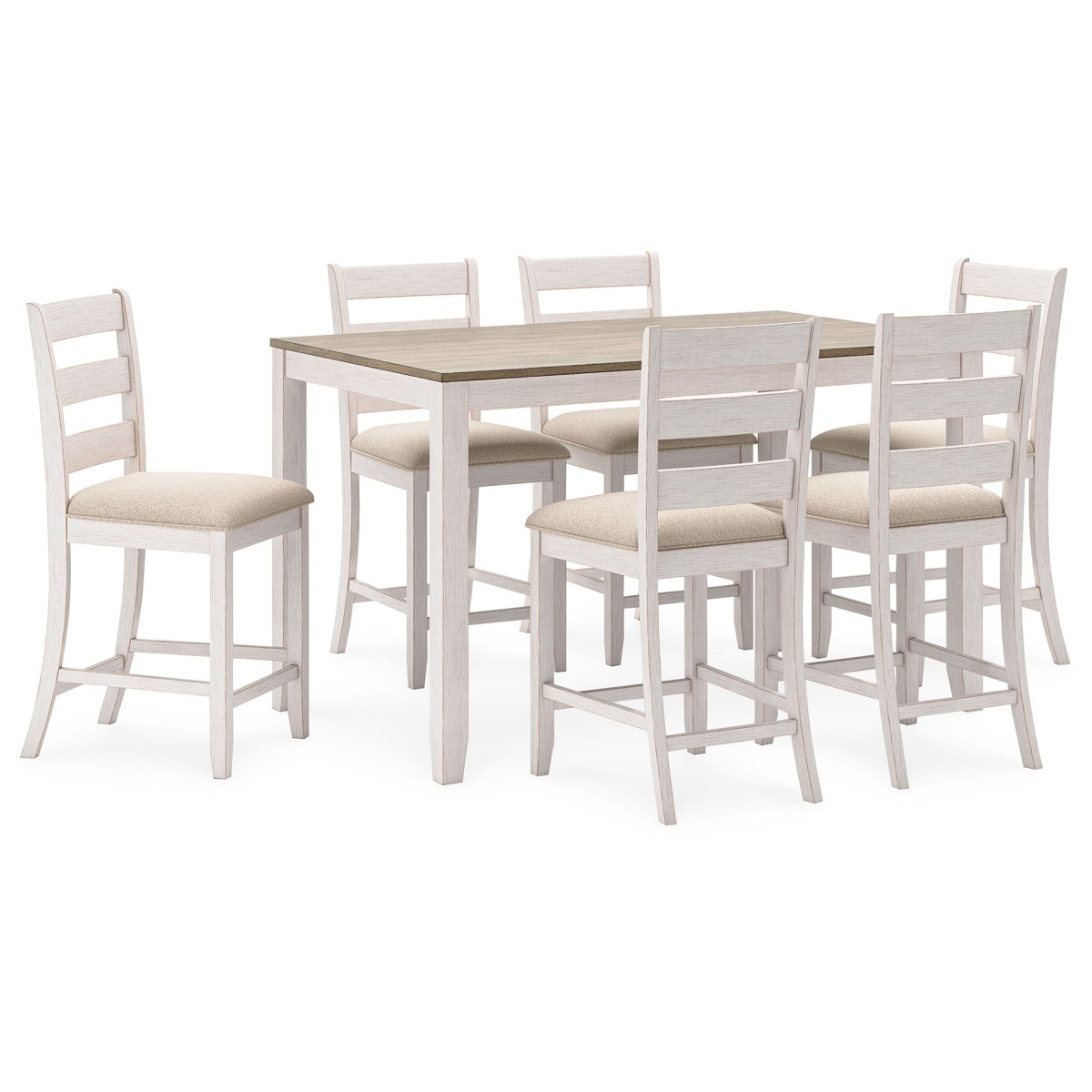 3b8799bb36681b675c5f97122f3bf2b6 Skempton - Counter Height Dining Table and Bar Stools (Set of 7) - White / Light Brown - Image 1