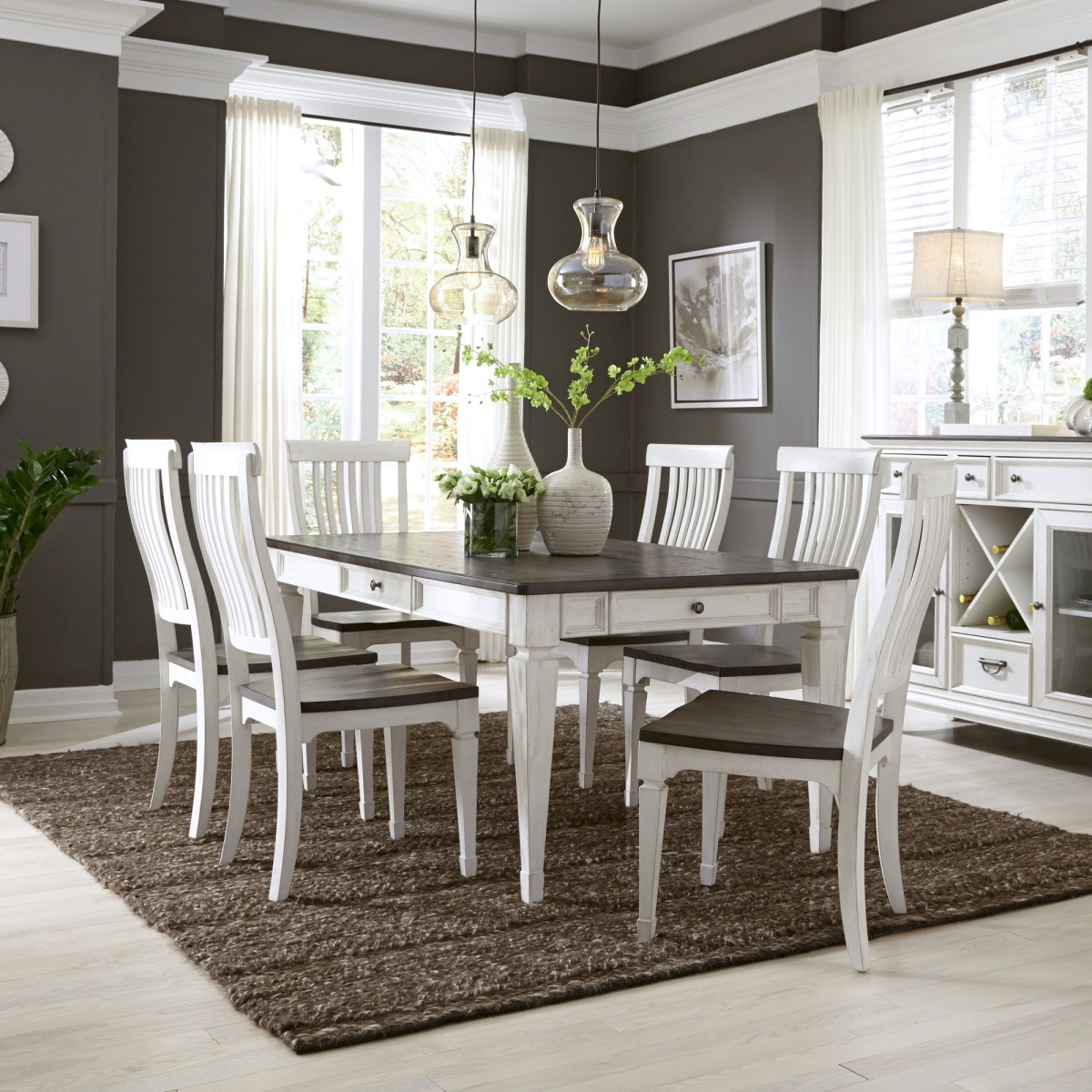 3cbe5e679e1e9aeef53b0a99d883f2e8 Allyson Park - 7 Piece Rectangular Table Set - White - Vertical Slat Chairs - Image 1