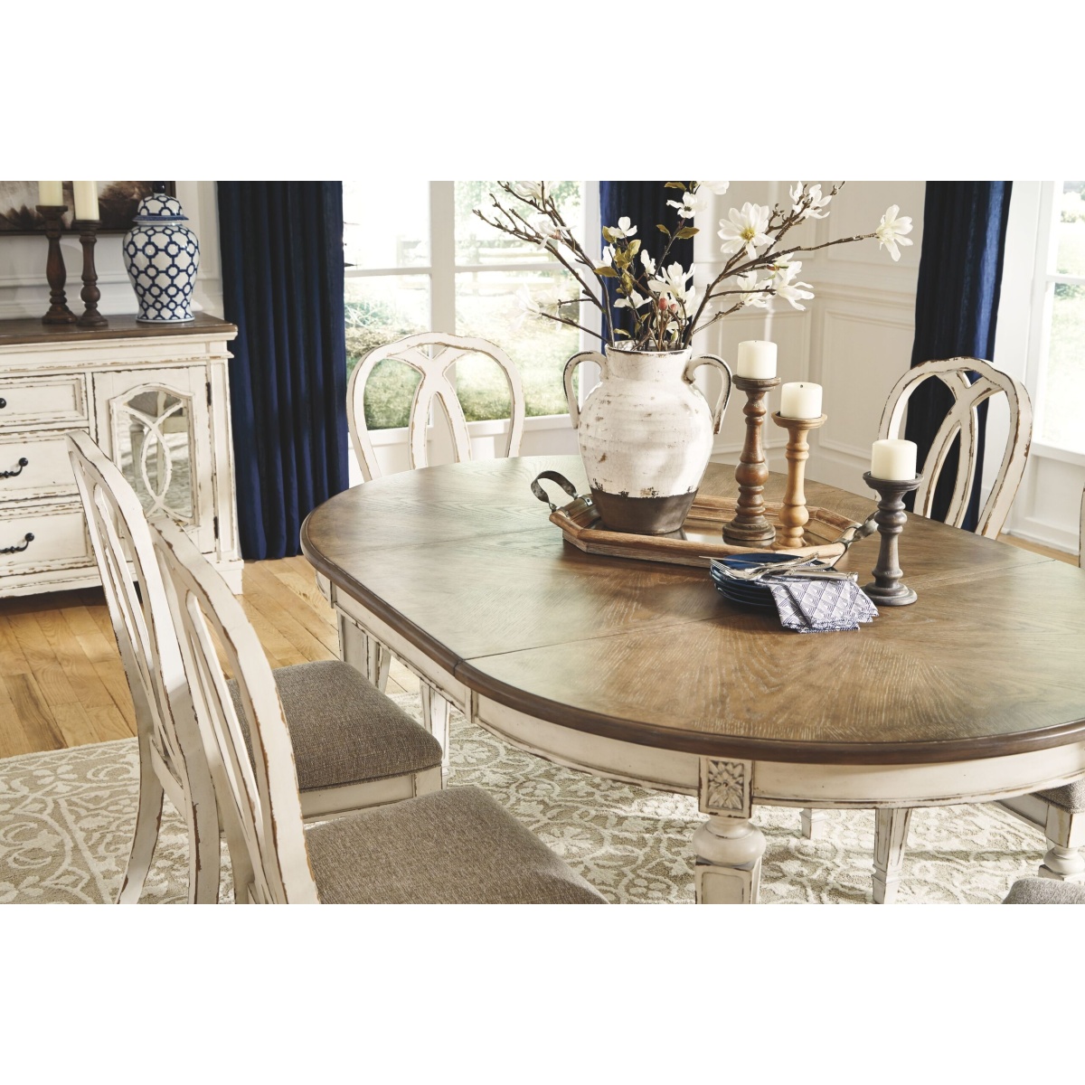 Realyn Server Realyn - 8 Pc. - Extension Table, 6 Ribbon Back Side Chairs, Server ...