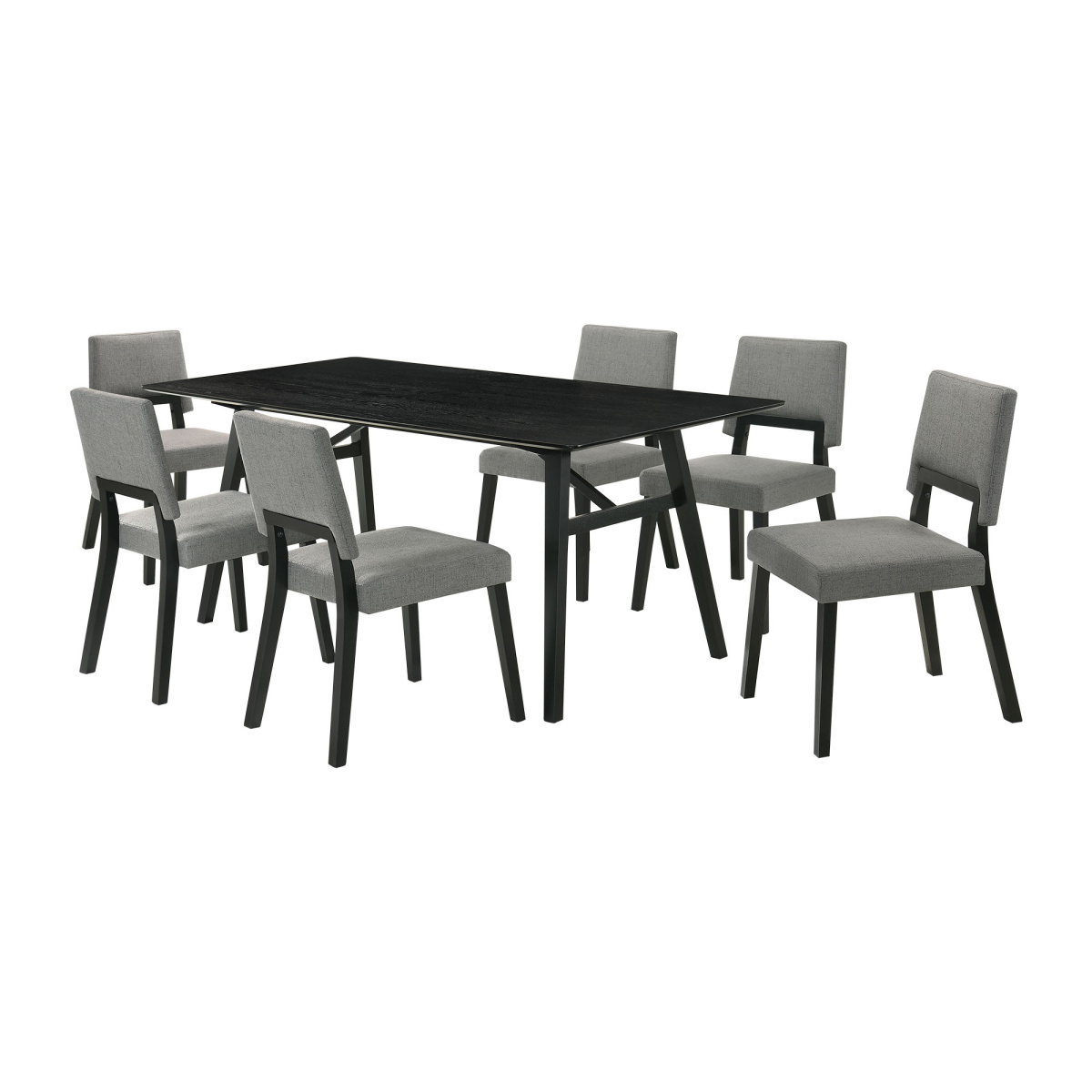 3fe65e9ea56afdff68d80078eb57a705 Channell - 7 Piece Black Wood Dining Table Set - Charcoal - Image 1