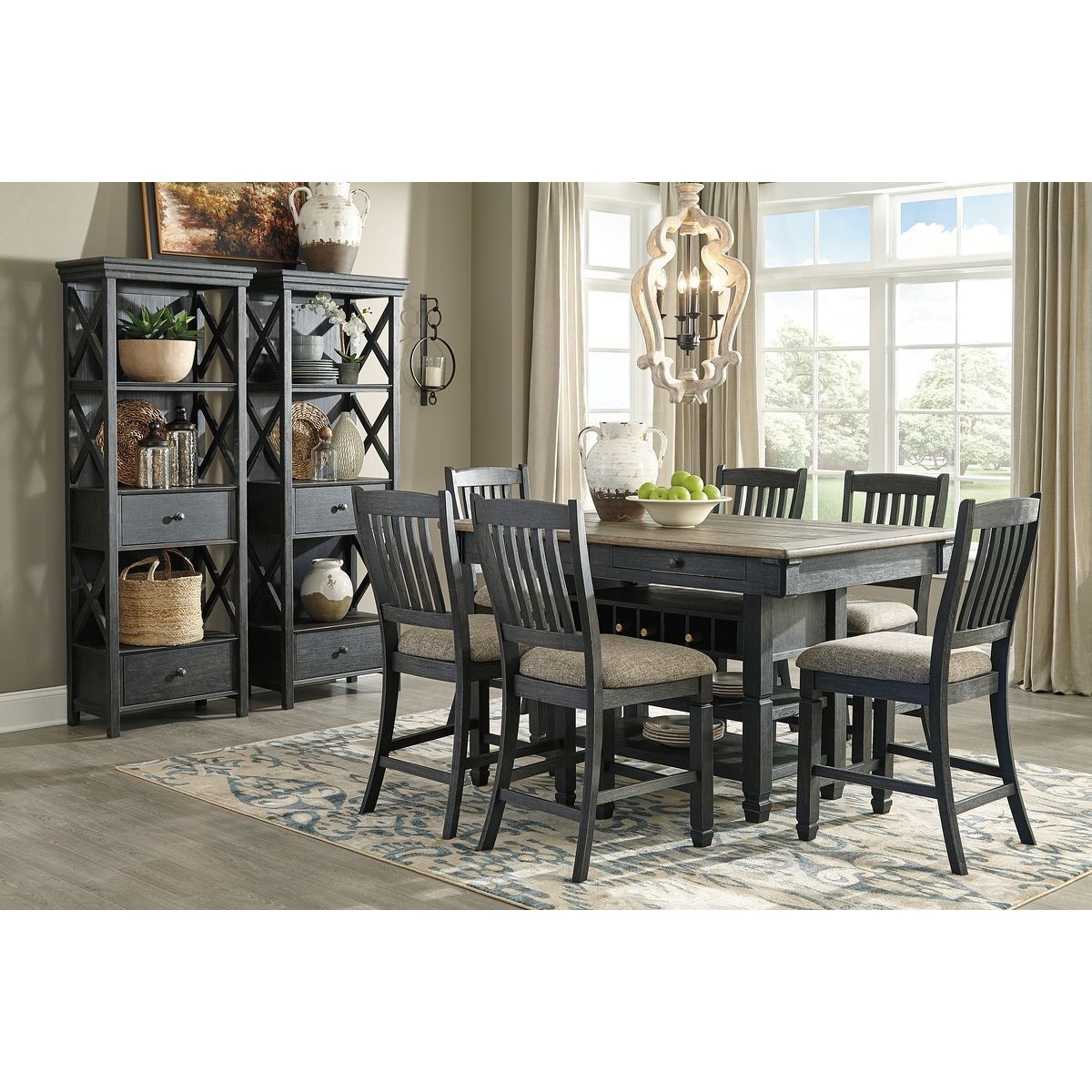 412f383bab99cfe604c6e165bca9ab98 Tyler Creek - 9 Pc. - Counter Table, 6 Barstools, 2 Cabinets - Dark Gray - Image 1