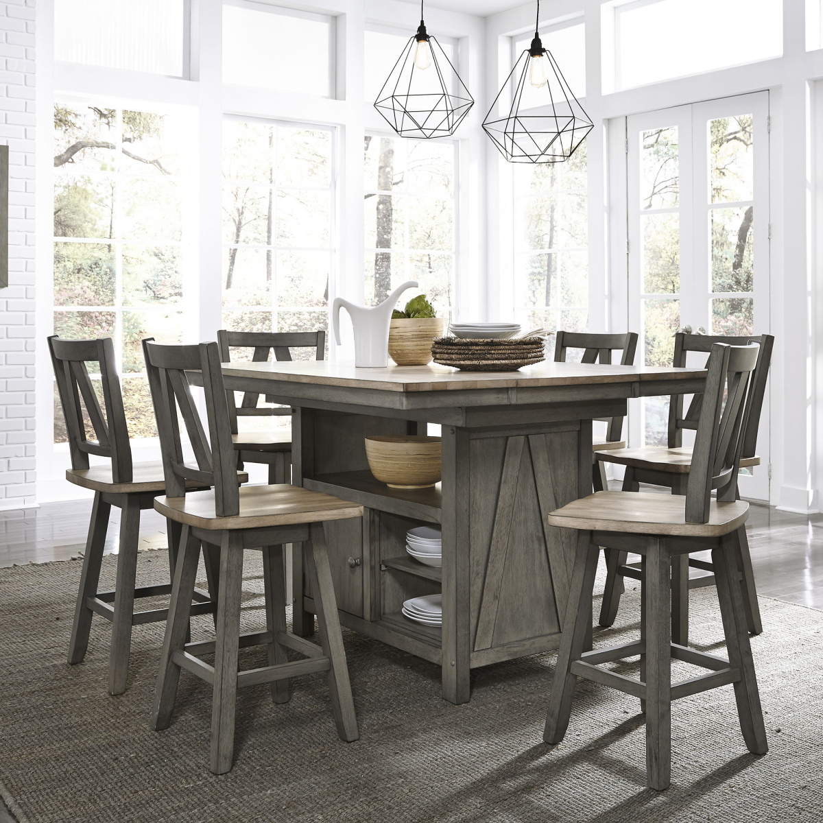 430b3b837556a2329a57b3f59db63c5e Lindsey Farm - 7 Piece Gathering Table Set - Dark Gray - Image 1