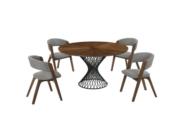 Cirque And Rowan – 5 Piece Round Dining Set – Walnut Dining Sets Direct Express