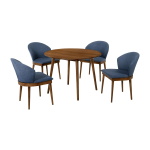 Arcadia - Round 5 Piece Dining Set - Blue / Walnut