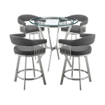 Naomi And Chelsea - 5 Piece Counter Height Dining Set - Brushed Silver / Gray