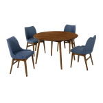 Arcadia - Round 5 Piece Dining Set With Table And Chair - Blue / Walnut