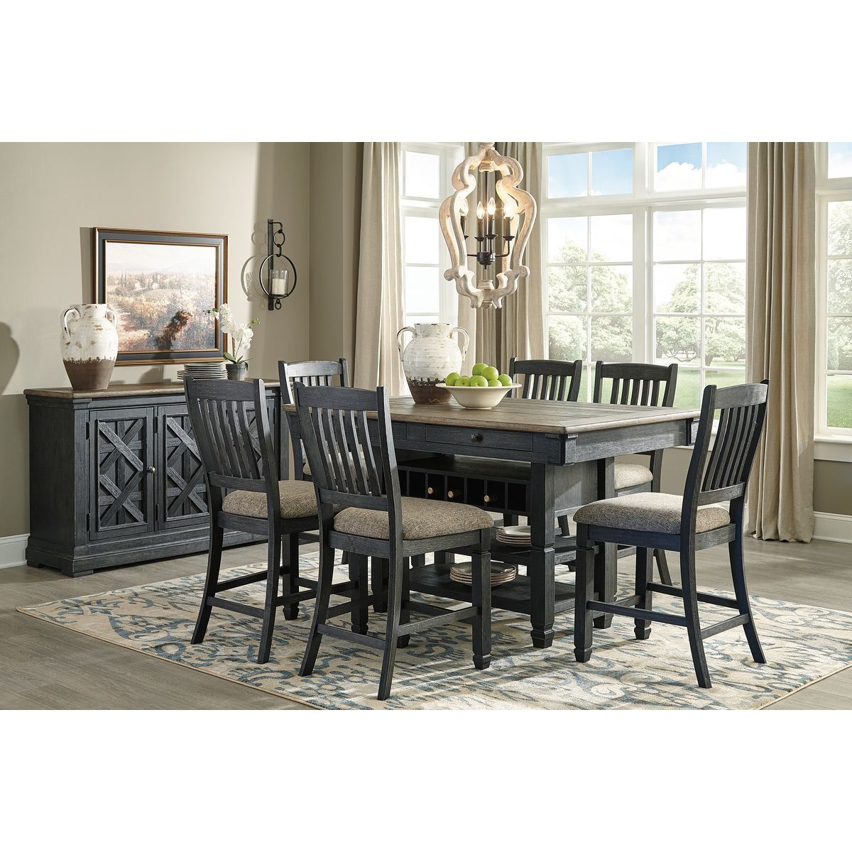 4b46b405620d2a1389d05a6a81ca48e6 Tyler Creek - 8 Pc. - Counter Table, 6 Barstools, Server - Dark Gray - Image 1