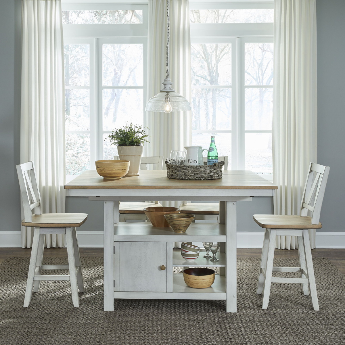 4f38cd063edde58c42cdeac0c260db58 Lindsey Farm - 5 Piece Gathering Table Set - Weathered White - Image 1
