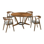 Santana - 5 Piece Round Dining Table Set - Charcoal / Walnut