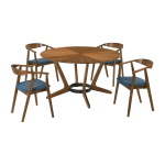 Santana - 5 Piece Round Dining Table Set - Blue / Walnut