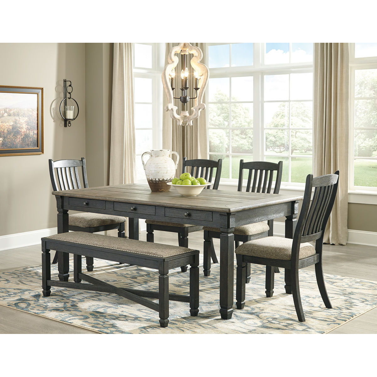 51564c98aae97c0247a54de870e8288b Tyler Creek - 6 Pc. - Dining Room Table, 4 Side Chairs, Bench - Dark Gray - Image 1