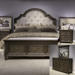 Paradise Valley - 4 Piece Bedroom Set (Queen Upholstered Bed, Dresser & Mirror, Nightstand) - Dark Brown