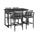 Orlando - 5 Piece Bar Outdoor Patio Table Set With Cushions - Gray