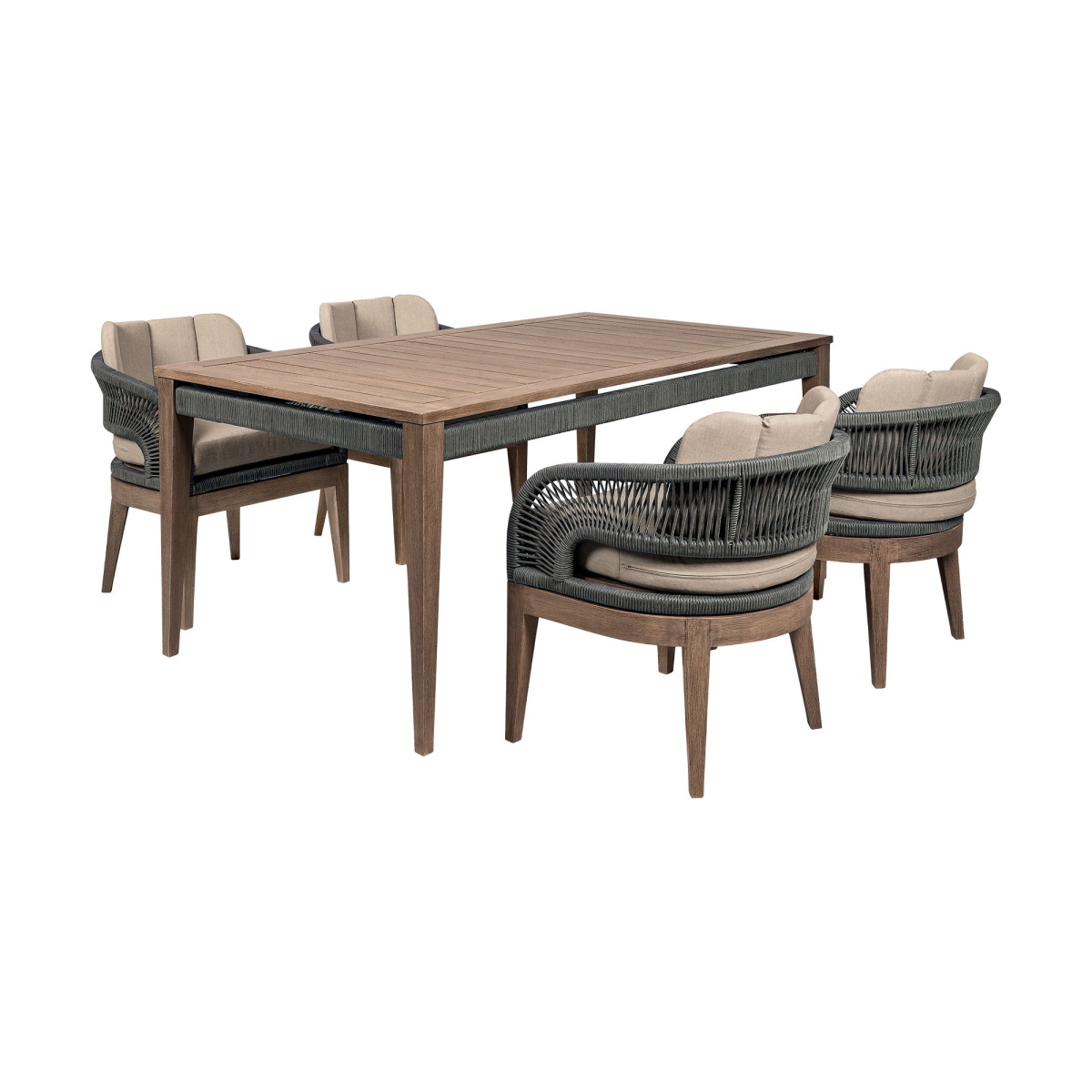 5b565727ca31ac69e7cd5d5c00cd23de Orbit - 5 Piece Outdoor Patio Dining Set - Weathered Eucalyptus / Taupe - Image 1