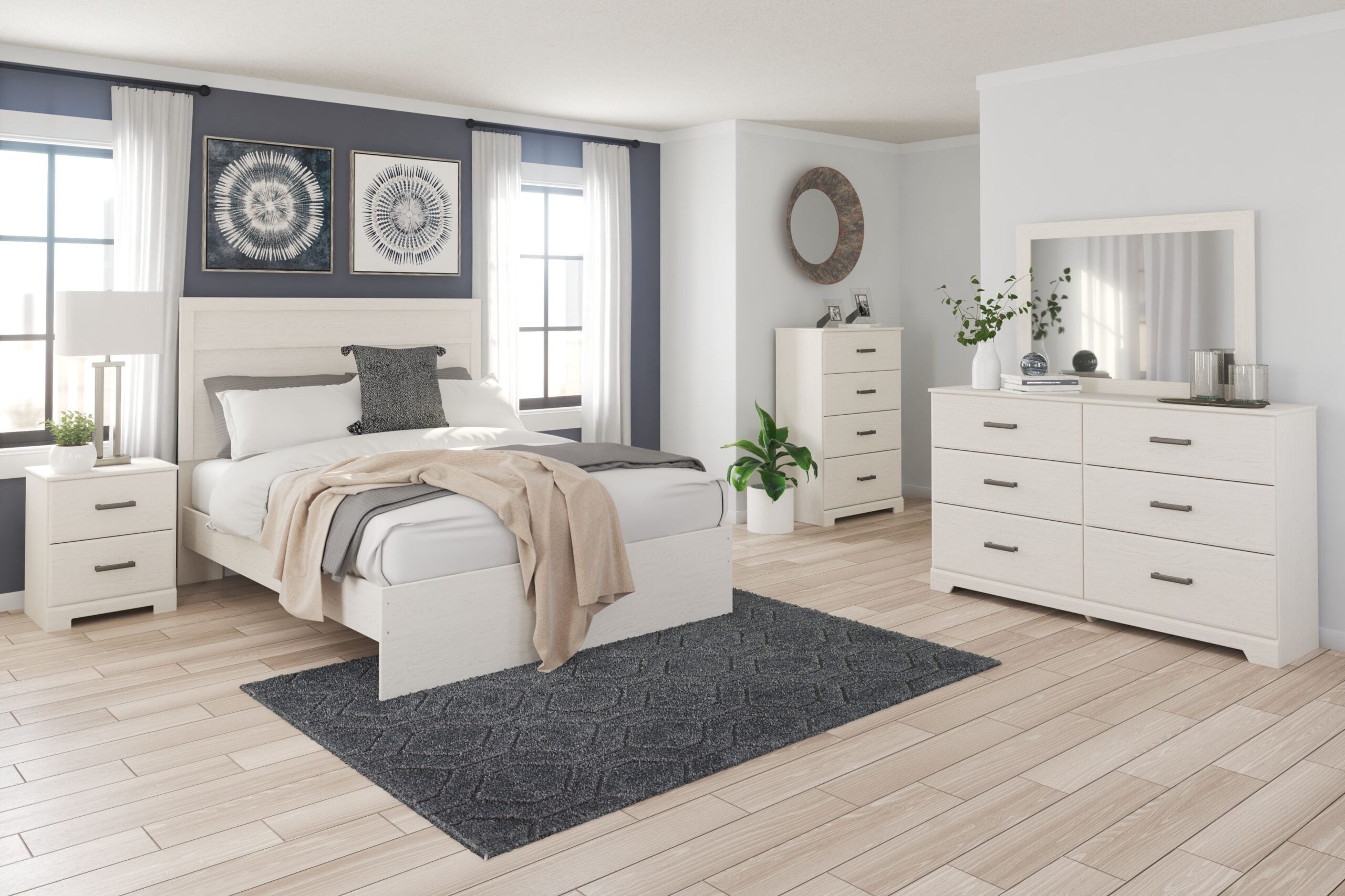5b6f2a21c3b7c2be79c069f3f7b1288c Stelsie - 4 Pc. - Dresser, Mirror, Chest, Queen Panel Bed - White - Image 1