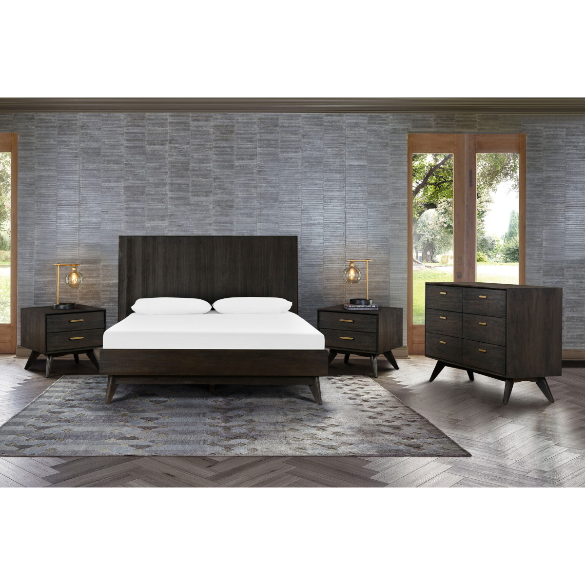 Baly – 4 Piece Acacia King Loft Bedroom Set With Dresser And Nightstands – Brushed Brown / Gray Bedroom Sets Direct Express 21