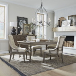 Americana Farmhouse - 5 Piece Leg Table Set (Upholstered Shelter Side Chairs) - Light Brown