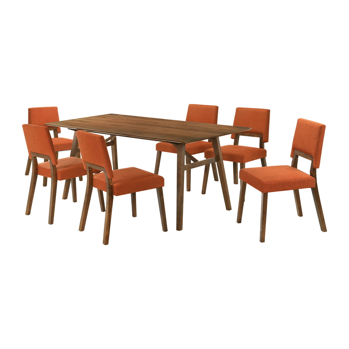 61fa00e836087c6b570b46e66fc3c8dc Channell - 7 Piece Walnut Wood Dining Table Set - Orange - Image 1