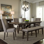 Double Bridge - 6 Piece Trestle Table Set (Upholstered Chairs) - Dark Brown