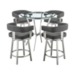 Naomi And Lorin - 5 Piece Counter Height Dining Set - Brushed Silver / Gray