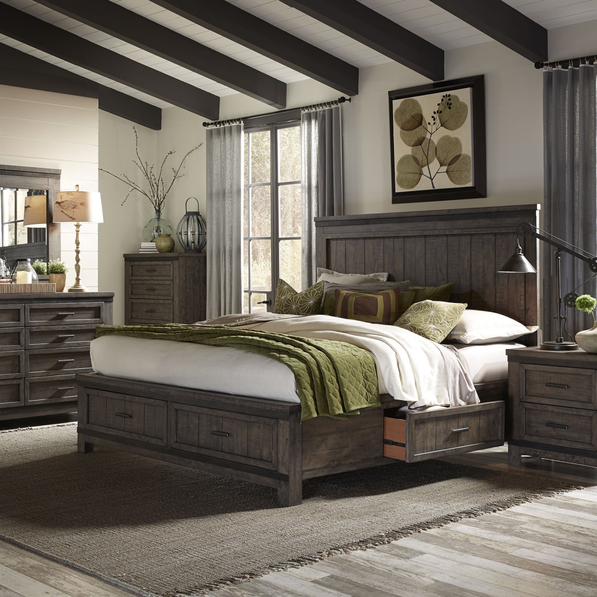 6836364d3ea58522dd2d7d56079126c9 Thornwood Hills - 5 Piece Bedroom Set (King Two Sided Storage Bed, Dresser & Mirror, Chest, Nightstand) - Dark Brown - Image 1