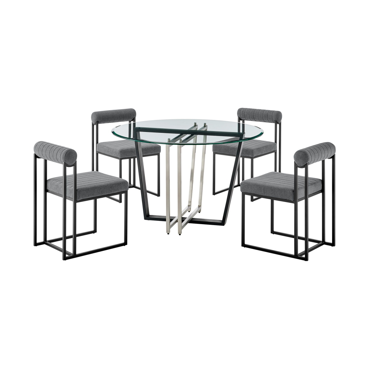 6a9afe7e37741174c11062e6a3ef83b7 Devi Anastasia - 5 Piece Round Glass Dining Table Set - Matte Black / Anchor Gray - Image 1