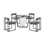 Devi Anastasia - 5 Piece Round Glass Dining Table Set - Matte Black / Anchor Gray