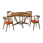 Santana - 5 Piece Round Dining Table Set - Orange / Walnut