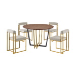 Joana Anastasia - 5 Piece Round Walnut Dining Table Set - Brushed Gold / Taupe