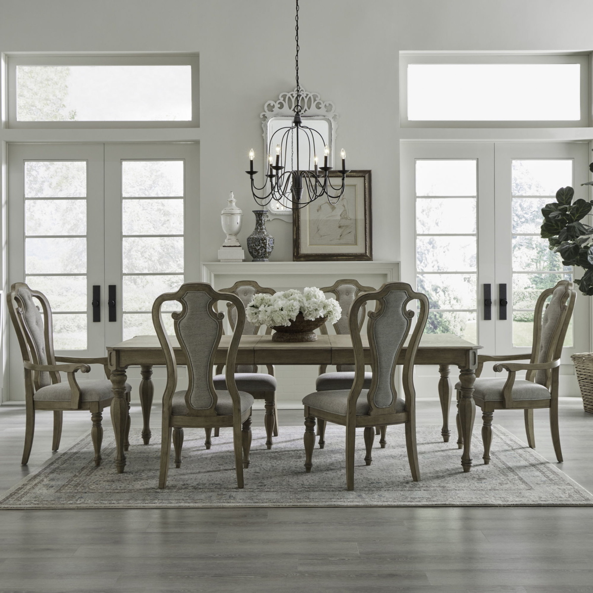 705ac441be890f6aedf1bdd60aeb1637 Magnolia Manor - 7 Piece Rectangular Table Set - Light Brown - Image 1