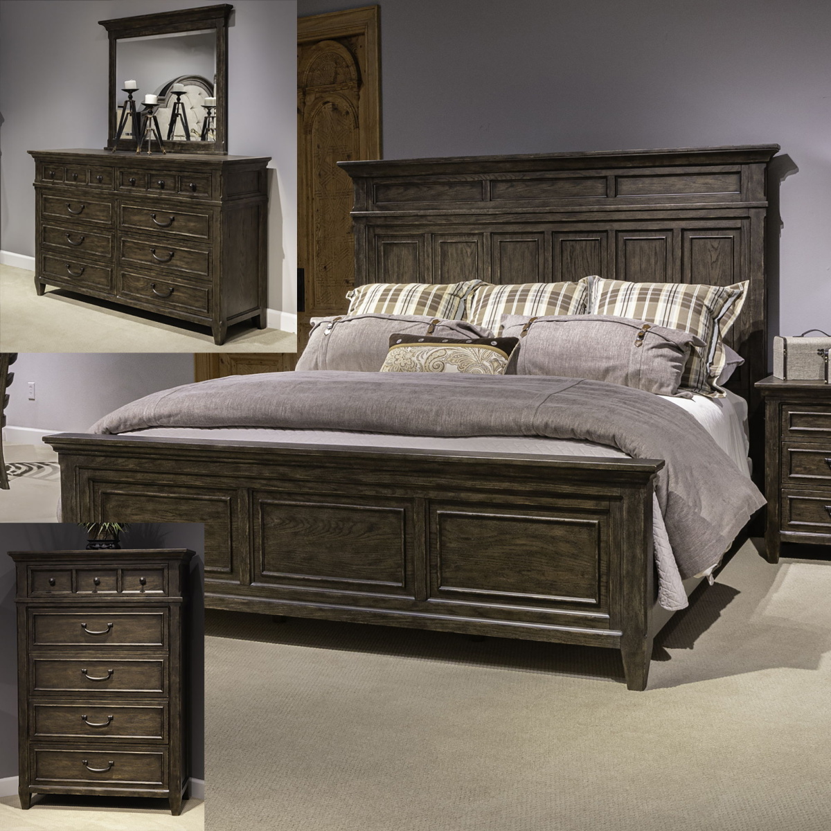 7371398f1fe4a569034656aceb32e692 Paradise Valley - 4 Piece Bedroom Set (Queen Panel Bed, Dresser & Mirror, Chest) - Saddle Brown - Image 1