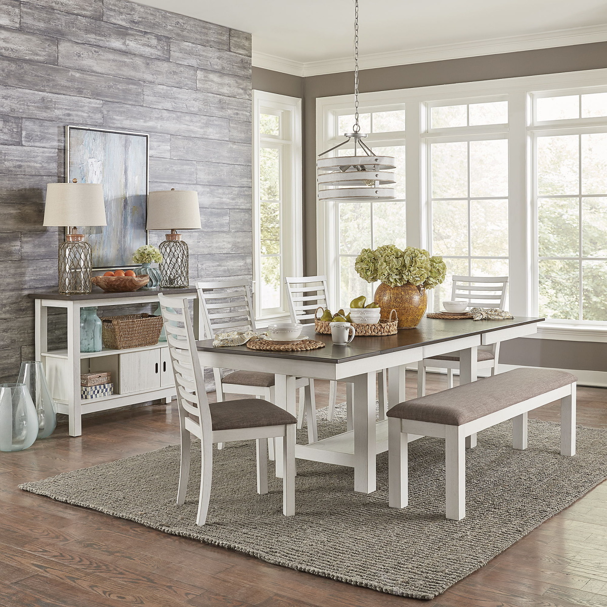 74ff95b753175490c7992225d94fd0bd Brook Bay - 6 Piece Trestle Table Set (Ladder Chair Back) - Textured White / Carbon Gray - Image 1