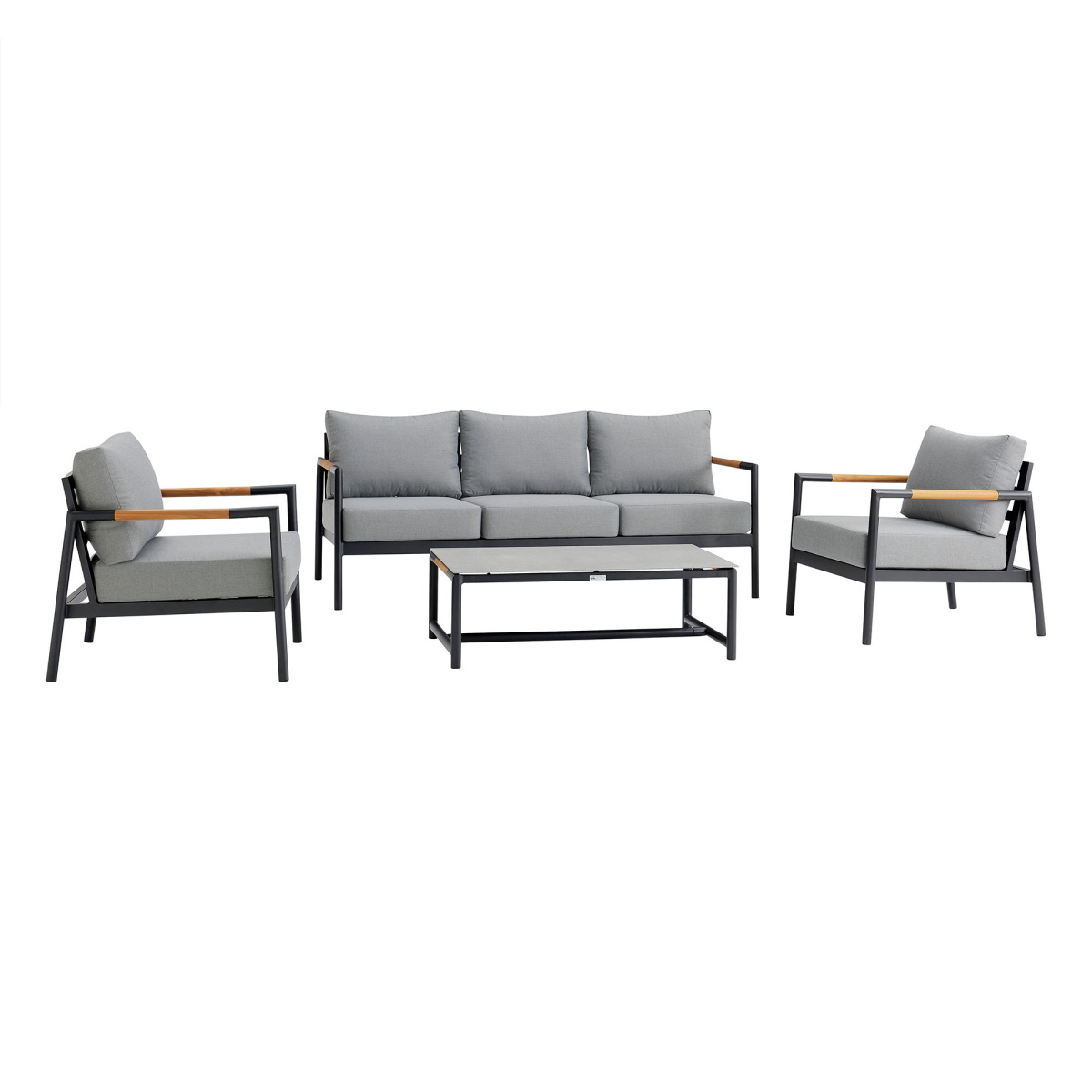 7ac9363f902fd2559b6adcef847e703d Crown - 4 Piece Outdoor Seating Set With Cushion - Black / Teak - Image 1