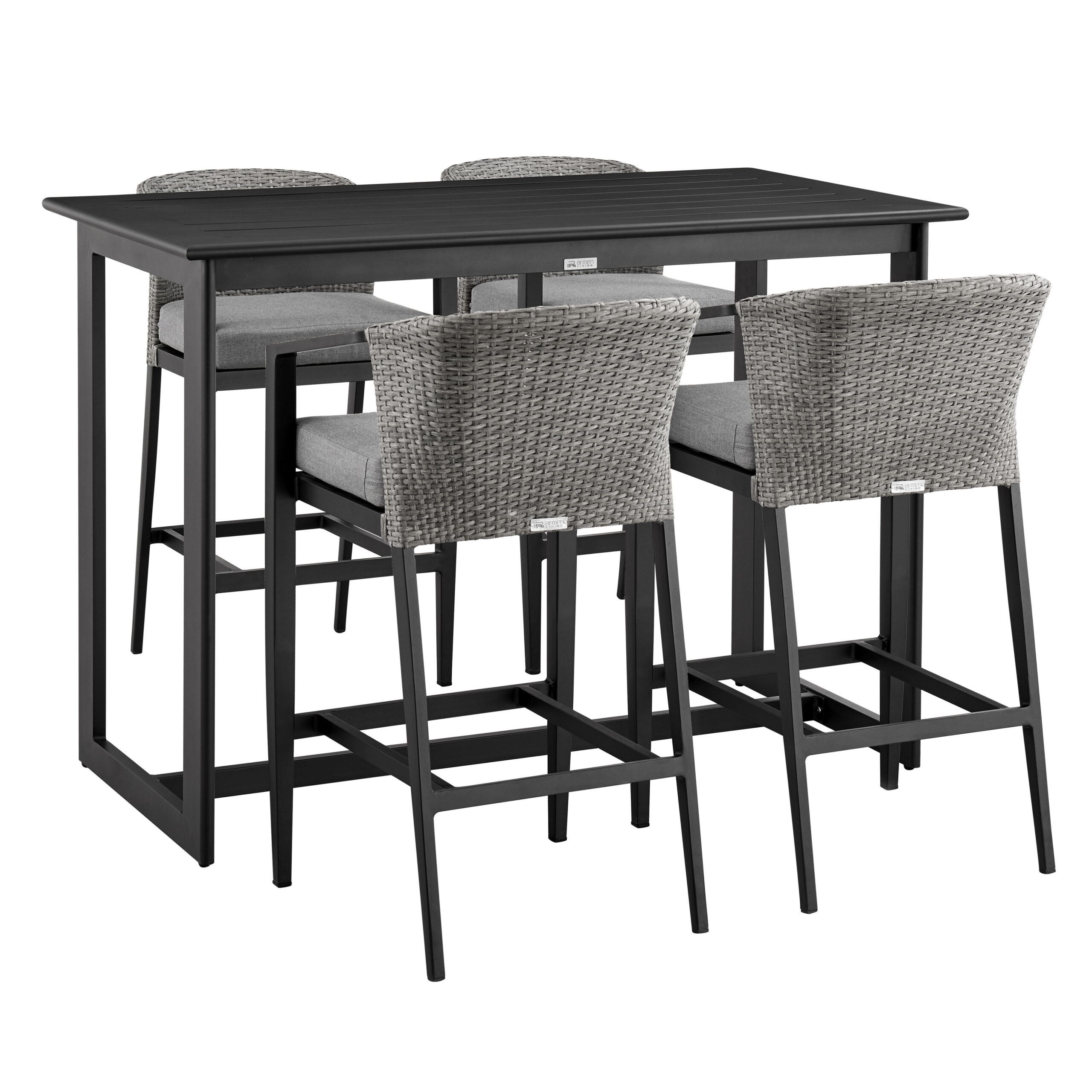Palma - 5 Piece Bar Outdoor Patio Table Set With Cushions - Gray