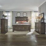 Big Valley - 4 Piece Bedroom Set (King Panel Bed, Dresser & Mirror, Chest) - Light Brown