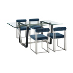 Kai Anastasia - 5 Piece Rectangular Glass Dining Table Set - Brushed Silver / Blue
