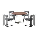 Joana Anastasia - 5 Piece Round Dining Table Set - Matte Black / Anchor Gray