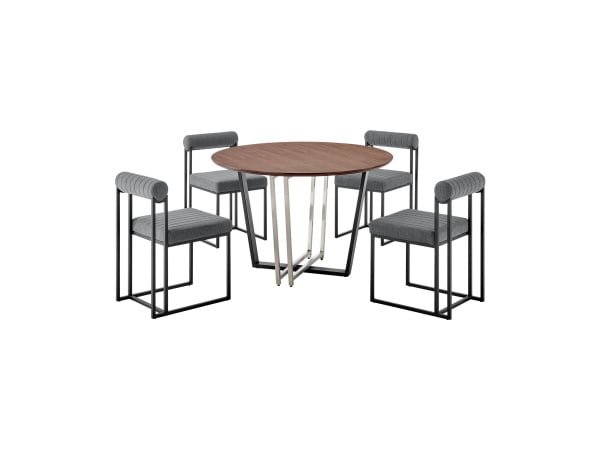 Joana Anastasia – 5 Piece Round Dining Table Set – Matte Black / Anchor Gray Dining Sets Direct Express