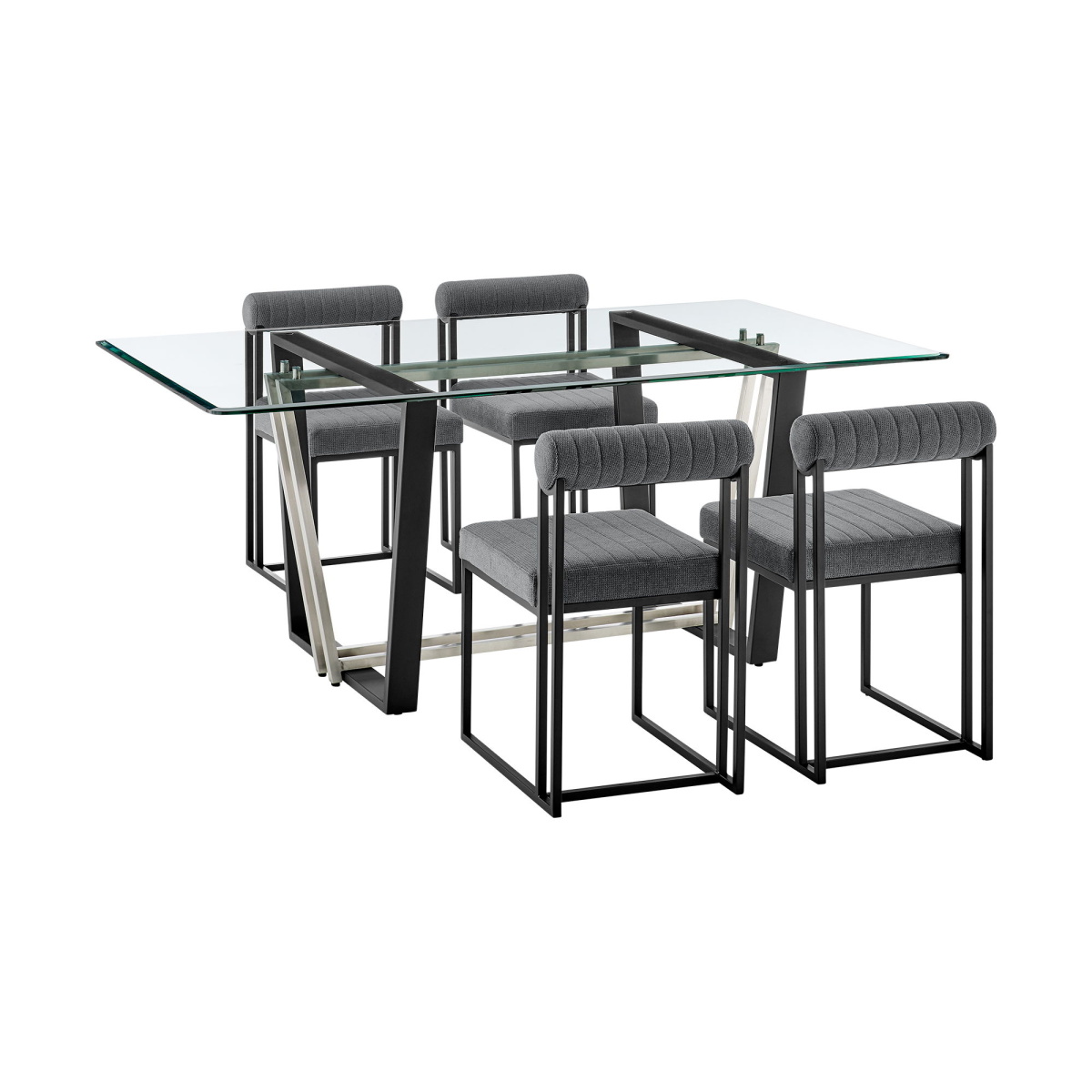Kai Anastasia – 5 Piece Rectangular Glass Dining Table Set – Matte Black / Anchor Gray Dining Sets Direct Express 19