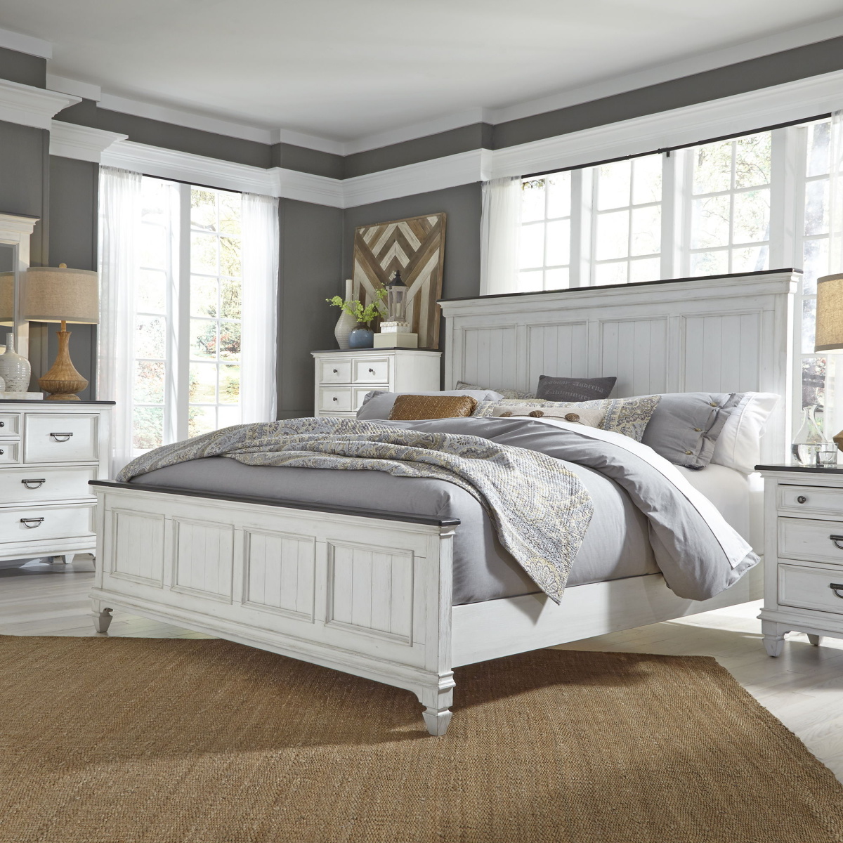 8bf3edd271c2be2a9d41c199a8c82d60 Allyson Park - 5 Piece Bedroom Set (King Panel Bed, Dresser & Mirror, Chest, Nightstand) - White - Image 1