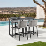 Palma - 5 Piece Bar Outdoor Patio Table Set With Cushions - Gray - Image 11