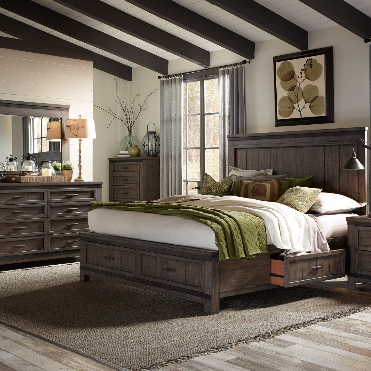 90eca6b31dd1dd0e3f64e3060def3c3d Thornwood Hills - 4 Piece Bedroom Set (King Two Sided Storage Bed, Dresser & Mirror, Chest) - Dark Brown - Image 1