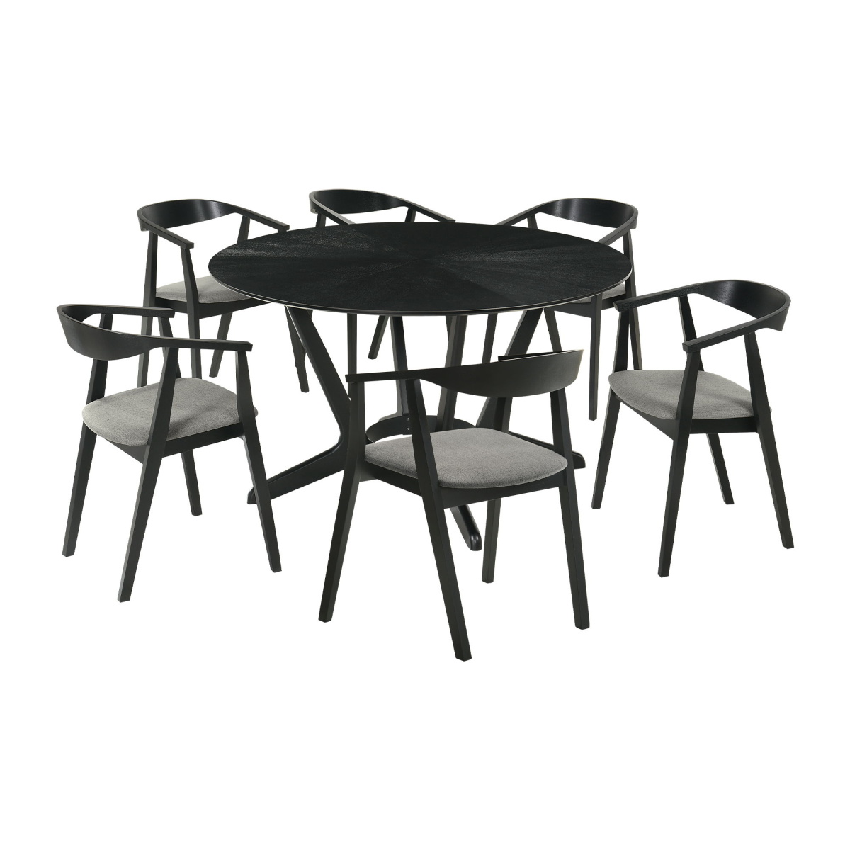 93f1a30879c37667bfbc07d5df8bce2c Santana - 7 Piece Round Black Dining Table Set - Charcoal - Image 1