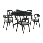 Santana - 7 Piece Round Black Dining Table Set - Charcoal