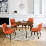 Arcadia - Round 5 Piece Dining Set - Walnut / Orange - Image 10
