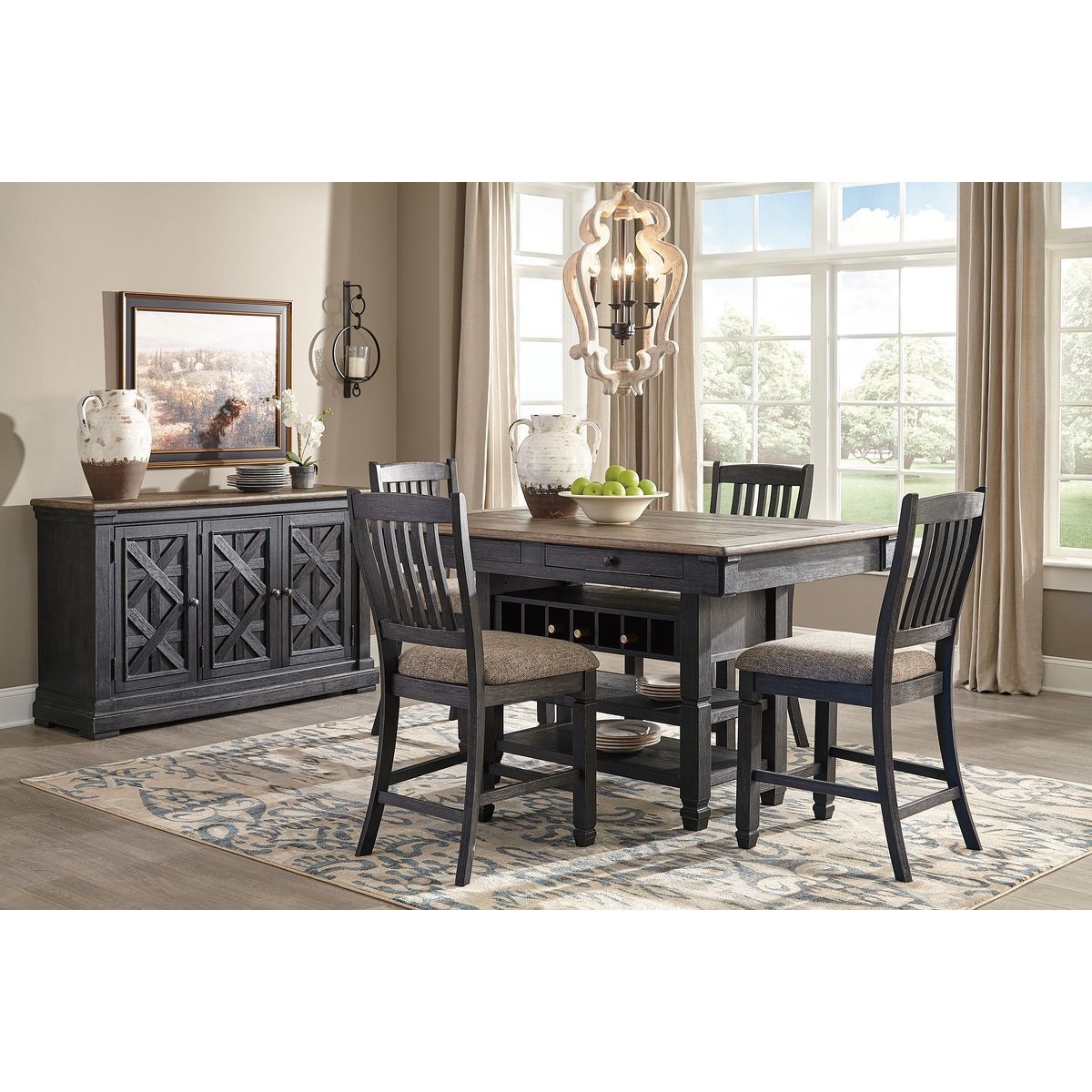 9a6cfe8d10eeef7101f3e73dd70c43cc Tyler Creek - 6 Pc. - Counter Table, 4 Barstools, Server - Dark Gray - Image 1