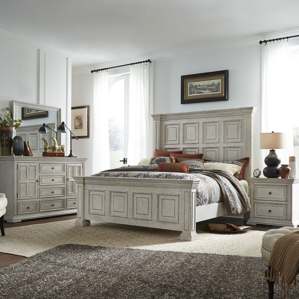 a039431c3582ff03661046a207a9b0d9 Big Valley - 4 Piece Bedroom Set (Queen Panel Bed, Dresser & Mirror, Nightstand) - Whitestone - Image 1