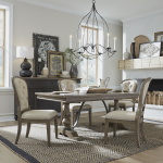Americana Farmhouse - 5 Piece Trestle Table Set (Upholstered Chairs) - Light Brown