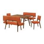 Channell - 5 Piece Dining Table Set With Benches - Orange